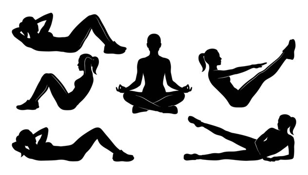 Fitness and Yoga Woman Silhouettes Vector Set