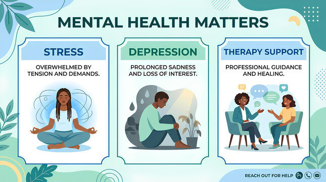 Mental health infographic with three support pillars.