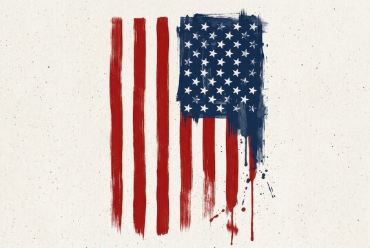 Artistic Vertical American Flag with Paint Splatter and Grunge Texture for Patriotic Background