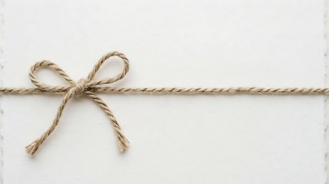 Natural jute twine rope tied in a simple decorative bow knot for rustic gift wrapping and decoration