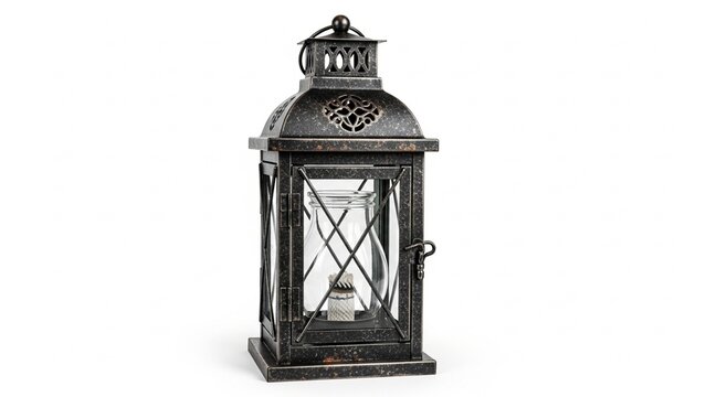 Vintage rustic metal lantern with glass chimney