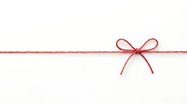 A single red string tied into a simple bow knot stretched horizontally across the frame for decoration