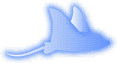 点描タッチのエイ シルエットイラスト 青単色・背景透過 ドットマリン © free_flower