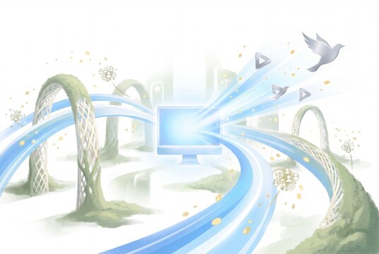 Online Education Concept Screen Dissolving into Garden Ribbons