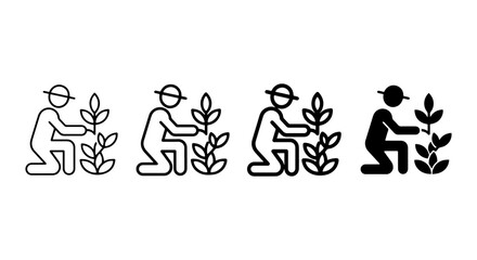 Fototapeta premium Farmer Icon Set, Agricultural Worker Vector Graphics, Cultivation and Harvest Symbols, Organic Farming Icons