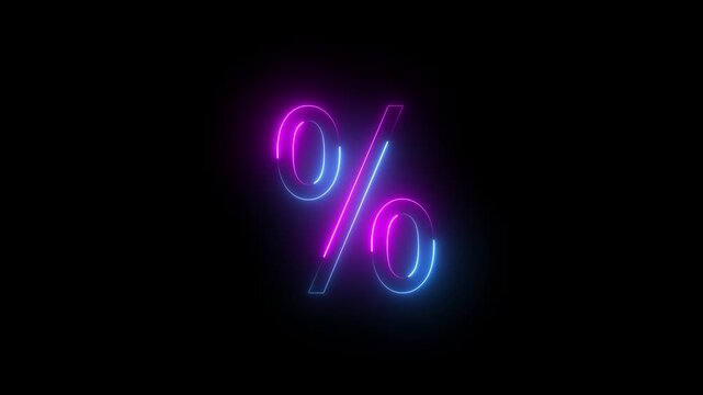 Neon glowing percent icon animation on alpha transparent background, neon percent icon 4k video