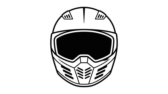 Black and white illustration of a protective motorcycle helmet.