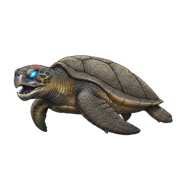 Fantasy Sea Turtle with Glowing Eyes and Map Markings
