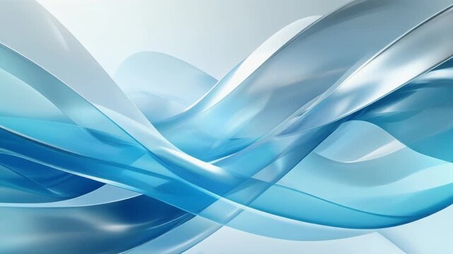 Premium abstract background moving in loop with overlapping curves in glacier blue, icy cyan, frosted white, and cool silver gradient colors.