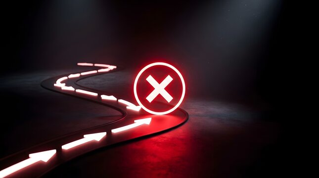 Business Decision and Wrong Direction Concept with Red X and Alternative Path