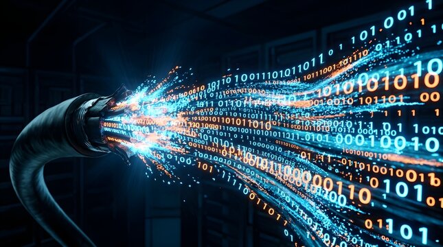 Damaged Fiber Optic Cable Transmitting Digital Data and High Speed Internet Signals