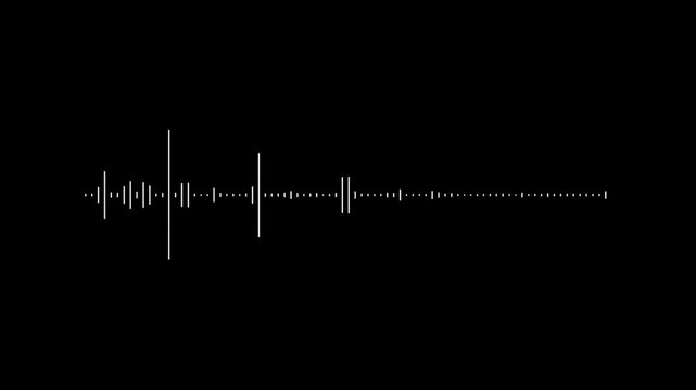 White audio frequency waveform animation on black background with alpha channel, minimal music sound wave icon animation.