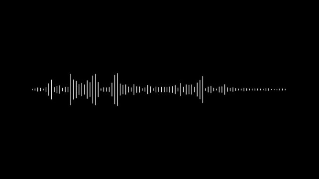 White audio waveform spectrum animation with alpha channel, Sound waves on black background with alpha channel. Audio visualiser. Music equaliser. 4k animation.