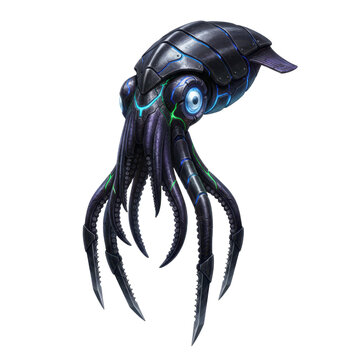 Futuristic Mechanical Cyborg Squid with Glowing Neon Lights