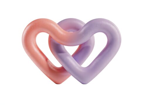 Two interlocked heart shapes with pastel gradient. Love romance and eternal union concept. Interconnected gradient hearts forming a chain link isolated on white background