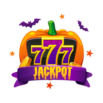 Halloween Pumpkin Jackpot 777 Game Badge on transparent background
