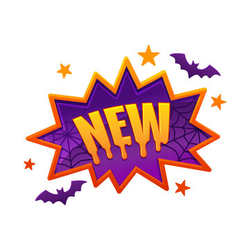 Halloween New Badge with Spider Web, Bats and Stars on transparent background