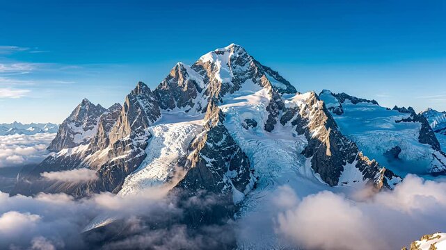 mountains peaks snow alpine above clouds panorama