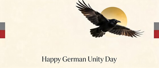Obraz premium Happy German Unity Day with a Raven flying towards the sun.