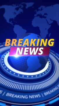 Vertical 4K breaking news broadcast intro background featuring digital 3d globe world map graphic for social media stories footage