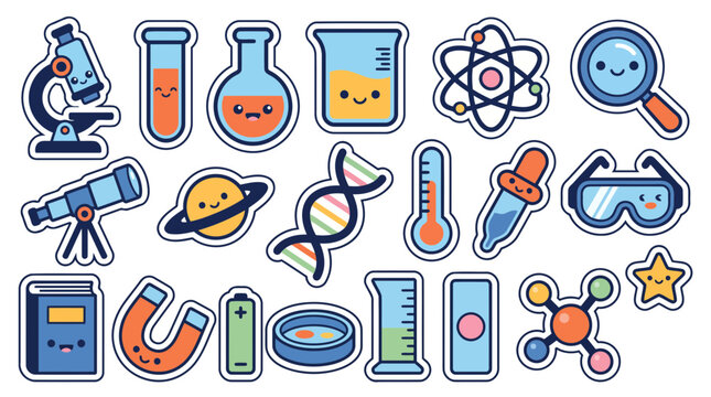 Kawaii Science Lab Microscope Test Tube and STEM Sticker Bundle