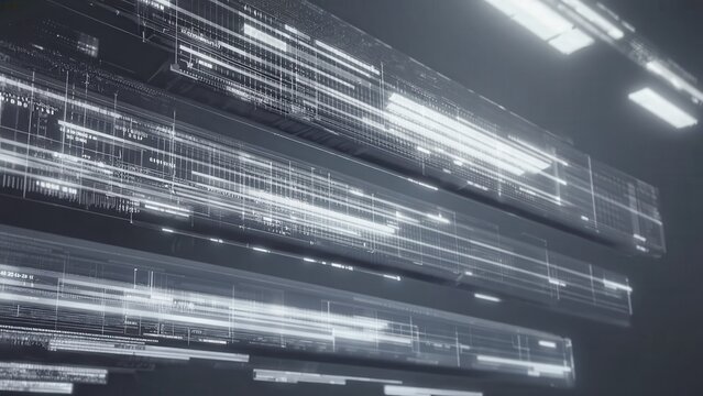 Horizontal streaks of glowing digital data