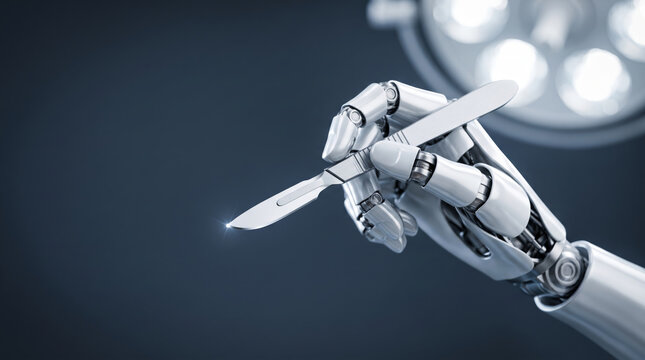 Surgical robotic arm operation scalpel technology surgical robotic arm operation gripping. futuristic future automation innovation. health care medicine treatment, doctor surgeon precision surgery