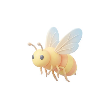 Font specimen cute cartoon bee flying as transparent PNG