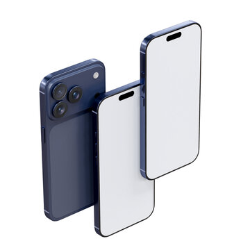Realistic 3D smartphone mockup devices display showing, with a blank screen and clean isolated composition for app design, branding, ads, digital product, website, gadget, digital presentations
