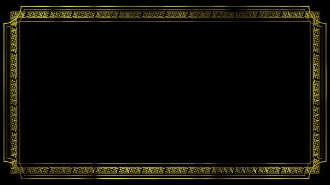 gold picture frame with chinese ornament on the green screen background