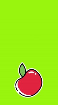 Animation of red apples falling on bright green background