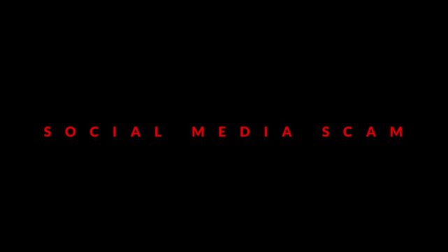 Social media scam text displayed in red letters over a plain black background.