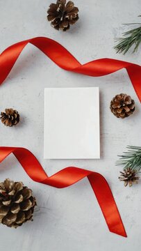 Blank card with red ribbon holiday