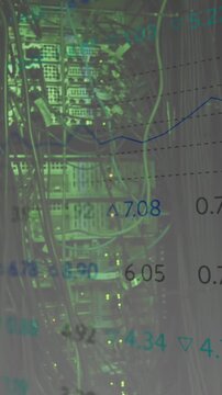 Animation of data processing over green lit computer servers