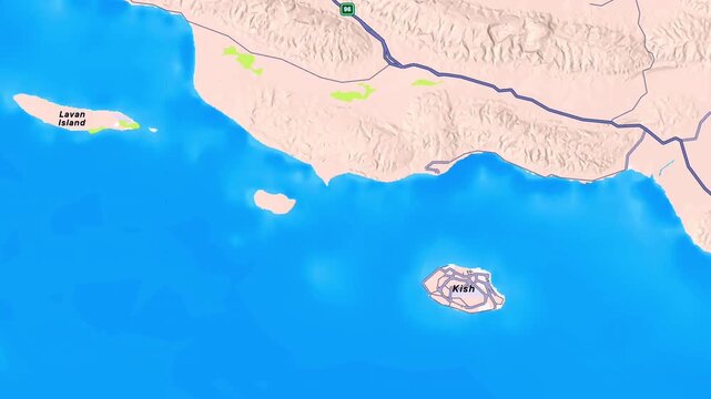 Iranian Lavan and Kish Islands in the Persian Gulf Showing Coastal Geography, Strategic Location, Maritime Routes and Regional Tourism Landscape