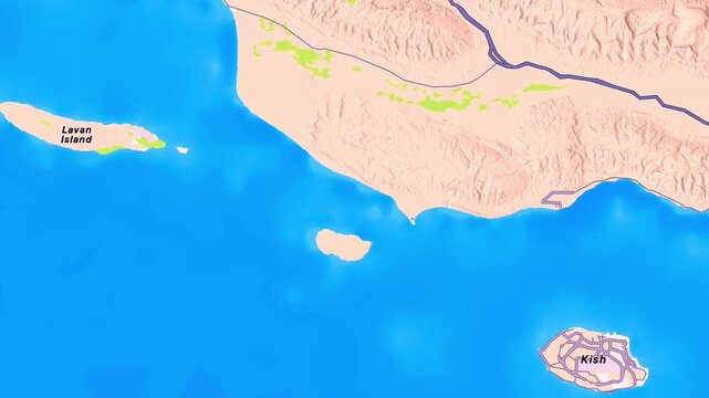 Iranian Lavan and Kish Islands in the Persian Gulf Showing Coastal Geography, Strategic Location, Maritime Routes and Regional Tourism Landscape