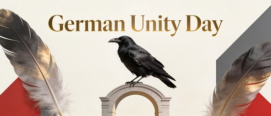 Naklejka premium German Unity Day Celebration with Raven and Feathers.