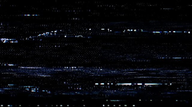 glitch night city lights blue horizontal streams abstract background