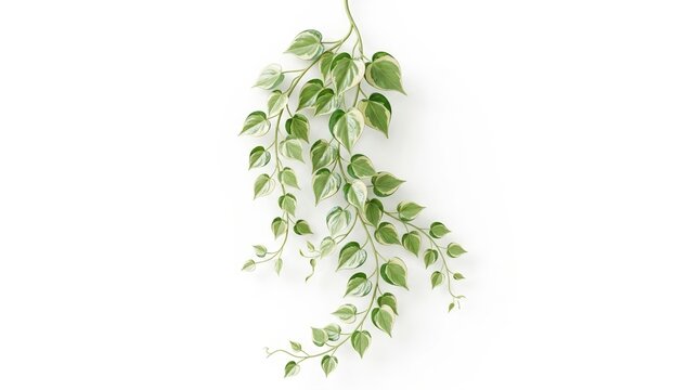 Trailing green ivy plant with variegated leaves on white background. Hanging vine foliage for interior design and home decor.