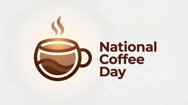 National Coffee Day typography with steaming brown cup icon.