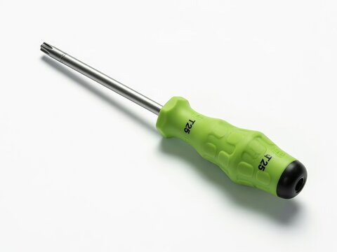 Torx screwdriver with lime green silicone handle, on a clean isolated pure white background.