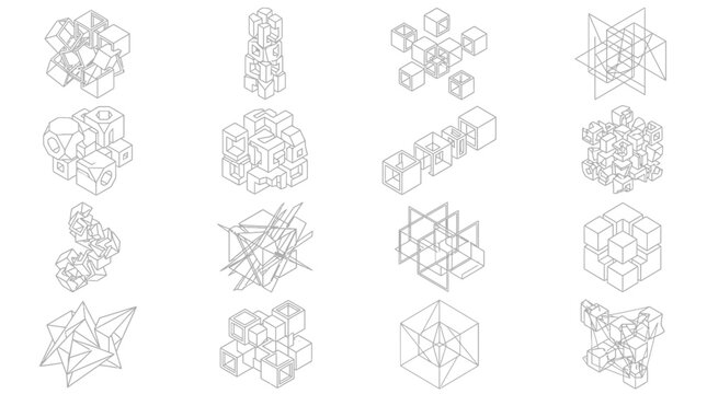 Isometric cube arrangements form a complex geometric pattern on a white background