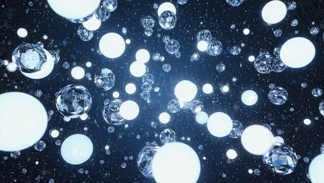 Abstract icy bokeh lights with reflective spheres