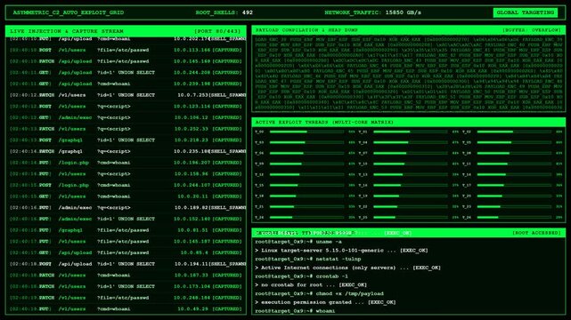 Asymmetric Exploit Grid Root Shell Access Animation.