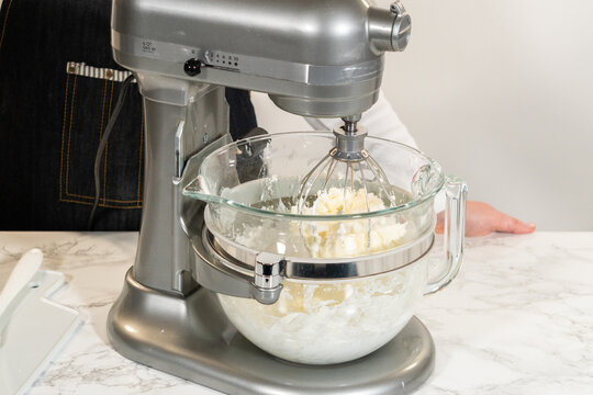 Mixer blending frosting ingredients