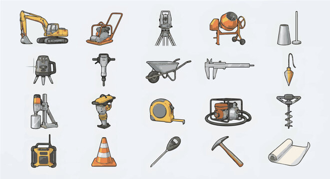 Gardening and Construction Tools Icon Set with Vector Symbols for Industry, Travel, Hotel, Car, Computer and Web Design Collection