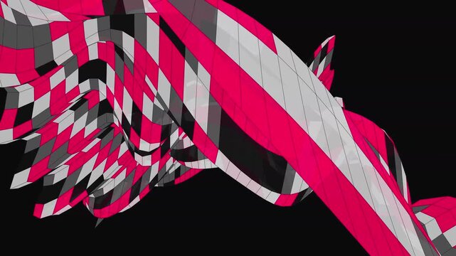 Abstract Wavy Surface With Pink Black and Grey Checkerboard Pattern Floating in Dark Space