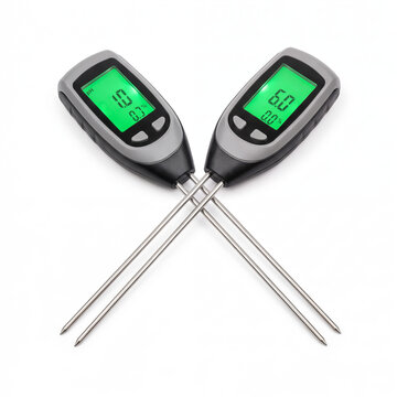 Generic digital soil pH and moisture meter dual probe agronomy tester isolated on white.