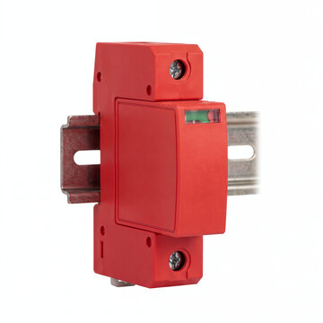 Generic DIN-rail mounted solar PV surge protective device SPD arrester module isolated on white.