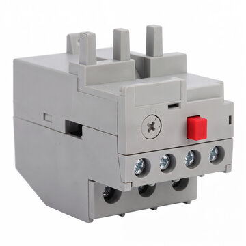 Generic industrial electric thermal overload motor protection relay block isolated on white.